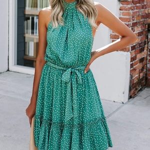 Sleeveless halter top Summer polka dot dress